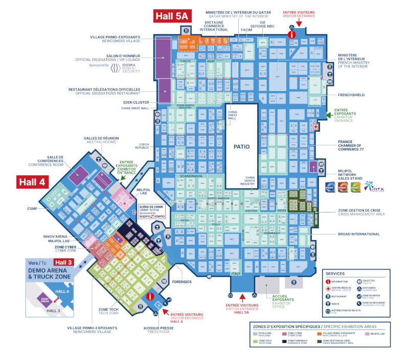 Plan du salon Milipol Paris avec les zones spécifiques