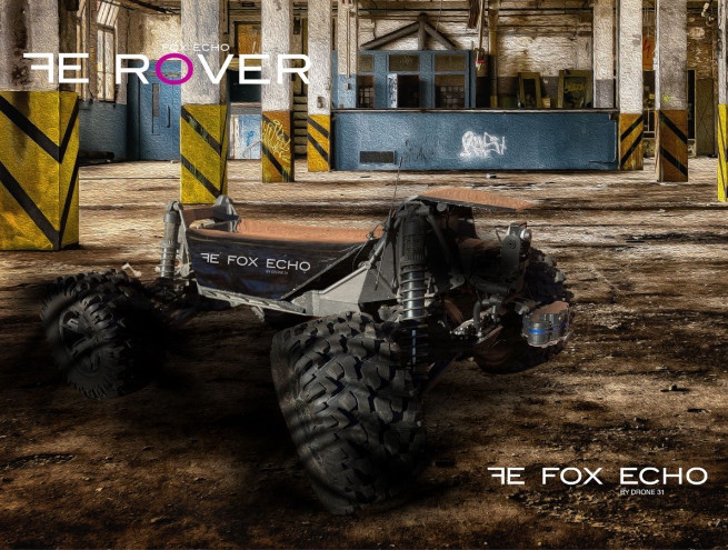 Le FE_ROVER, drone terrestre, sur un terrain accidenté