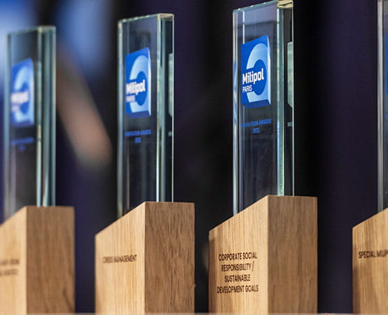 Milipol Innovation Awards's trophies on a table